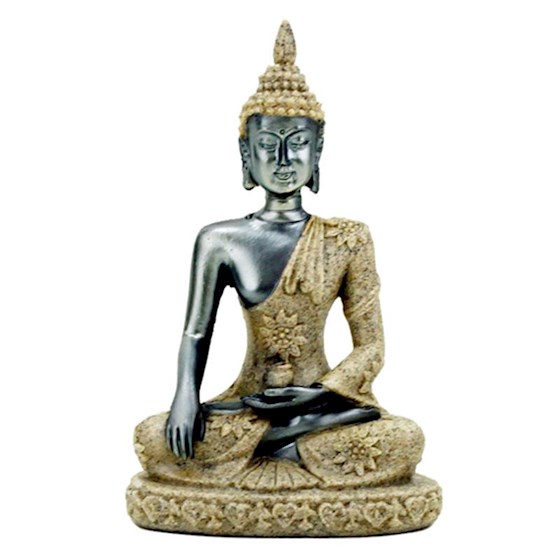 Figura Buda 10 cm. arenisca , plateada 14978/1