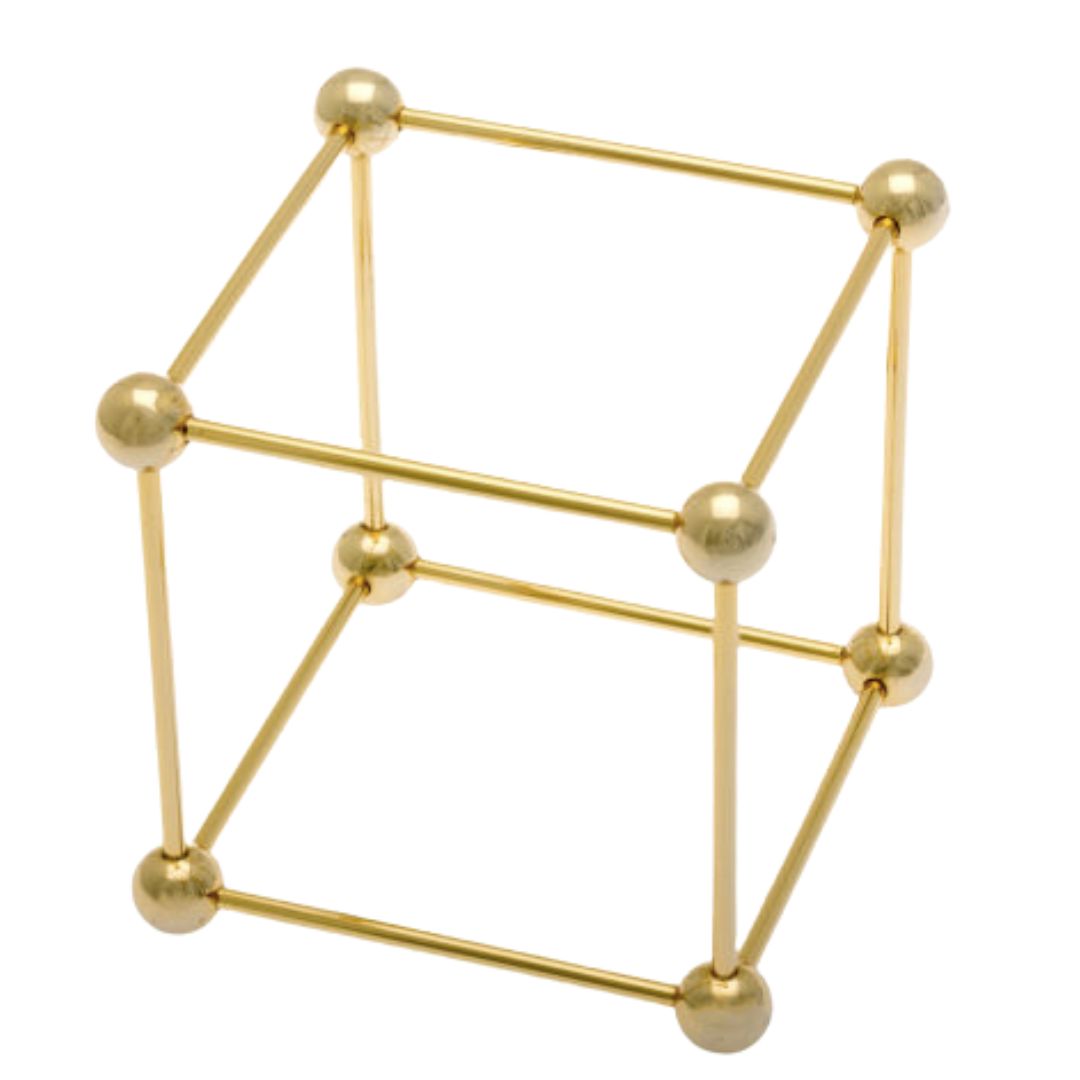 Poliedro Cubo Hexaedro metal dorado 8.5cm