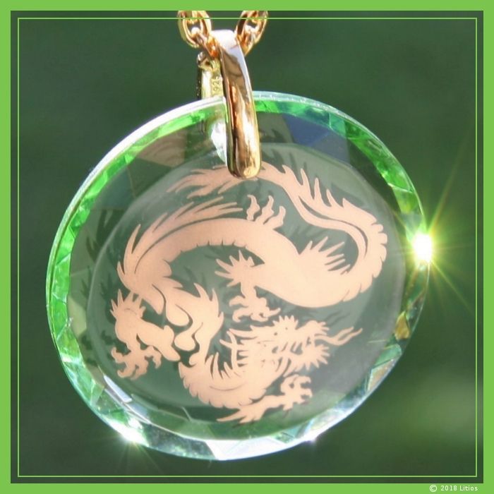 Colgante Litios dragón verde lima cristalino