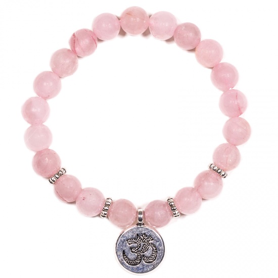 Pulsera mala cuarzo rosa Om 12144