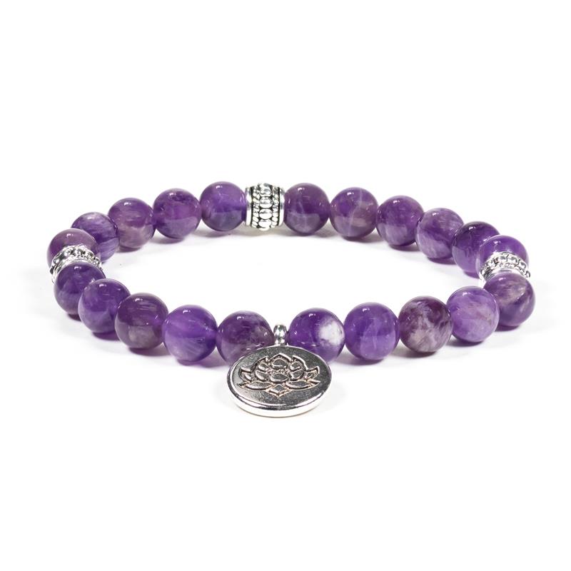 Mala pulsera elástica amatista loto-12223