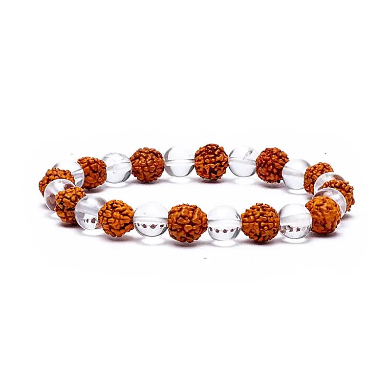 Pulsera rudraksha/ cristal de roca, elástica -78080