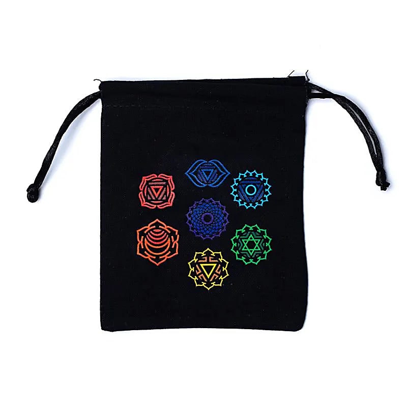 Bolsa de algodón 7 chakras negro 12x10,5cm -78356