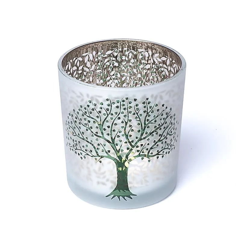 Portavelas esmerilado/metálico árbol de la vida 7,3 x 8cm -1139
