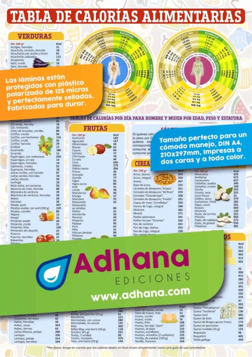 Lámina Tabla de Calorías Alimentarias A4