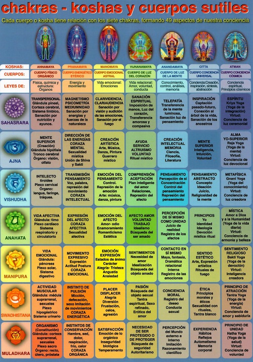 Lámina A4 Chakras - Koshas y cuerpos sutiles