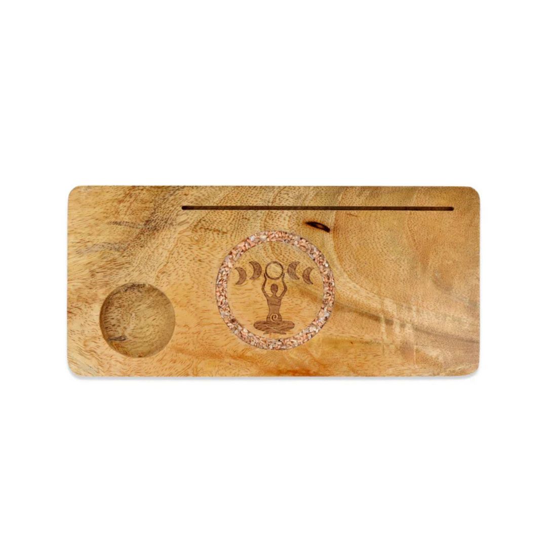Portatarjetas Diosa fases lunares piedra luna rosa madera de mango 78479