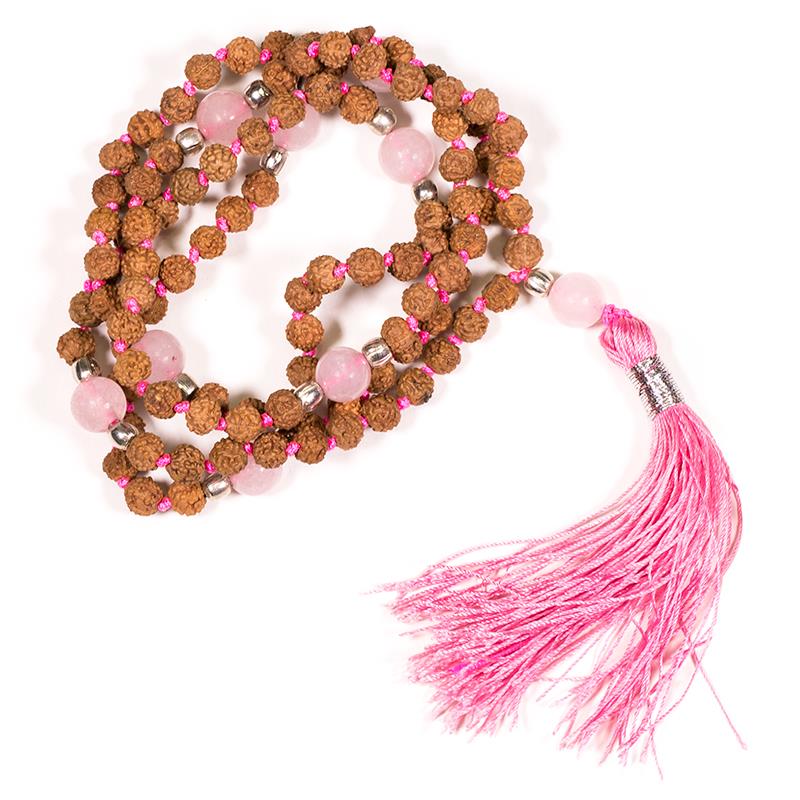 Mala de Rudraksha con cuarzo rosa - 2478